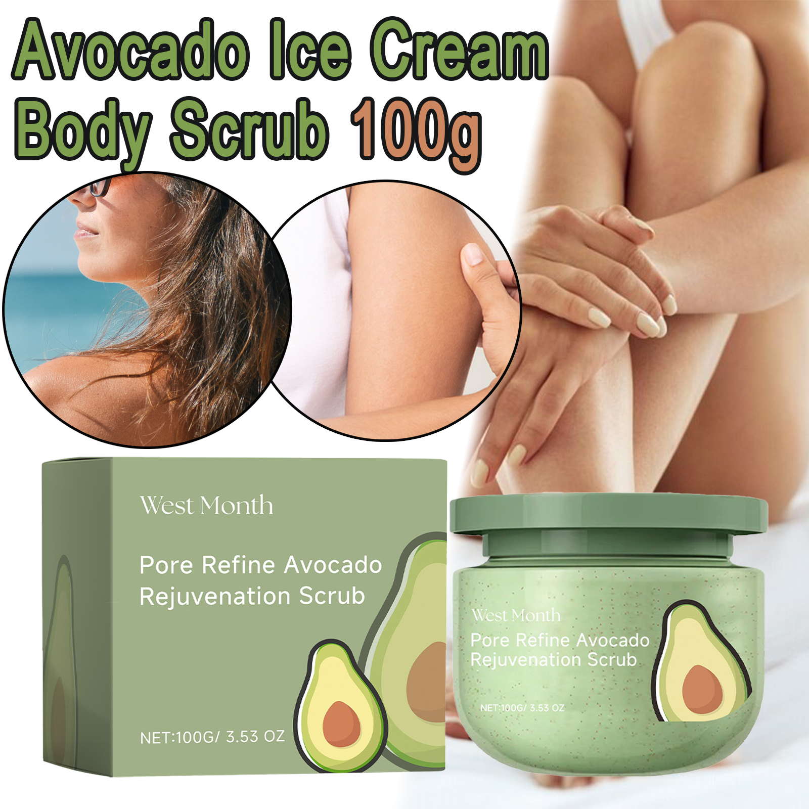 Luxury Skincare Set For Women - Avocado Ice Cream Body Scrub 100g